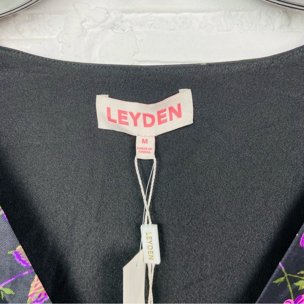 NWT LEYDEN black & purple silky satin floral mini dress size medium - Picture 6 of 17